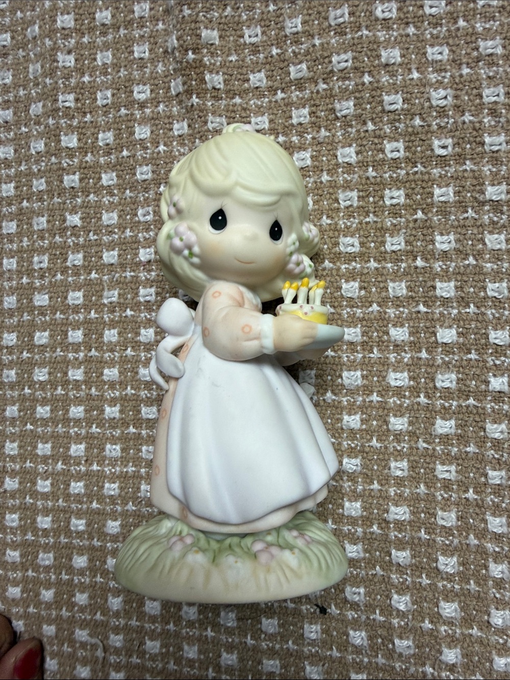 2005 Precious Moments Girl Figurine in Cream and Pink - Birthday Cake Figurine